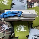 Rick Hinderer XM-18 3.5" CPM-20CV Bowie Tri-way Stonewash Blue Blue G10 Knife