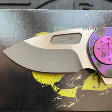 Load image into Gallery viewer, Curtiss Custom Knives F3 Compact Frame Lock, 2.5&quot; Slicer Magnacut Blade FLIPPER, Purple Torched Handles, Knife
