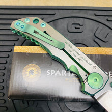 Load image into Gallery viewer, Spartan Blades Harsey Folder - GREEN Shield with Green Stone, Magnacut Blade, Green ANO Hardware Knife
