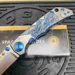 Spartan Blades Harsey Folder - BLUE Saint Michael, Magnacut Blade, Blue ANO Hardware Knife
