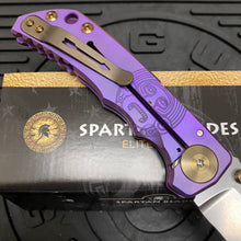 Load image into Gallery viewer, Spartan Blades Harsey Folder - PURPLE Mayan with Red Stones, Magnacut Blade, Purple ANO Hardware Knife
