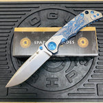 Spartan Blades Harsey Folder - BLUE Saint Michael, Magnacut Blade, Blue ANO Hardware Knife