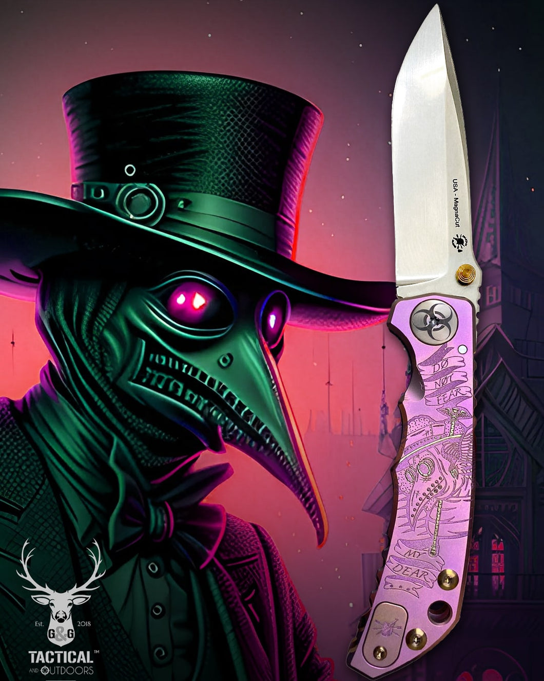 Spartan Blades Harsey Folder - Plague Doctor PINK Magnacut Special Edition Knife