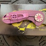 Curtiss Custom Knives F3 Compact Frame Lock, 2.5" Spanto Magnacut Blasted Blade FLIPPER, Frag-Mill Pink Pattern Handles, Knife