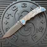 Spartan Blades Harsey Folder - Memento Mori 2023 Theme, PVD Magnacut Blade, Blue ANO Hardware Knife