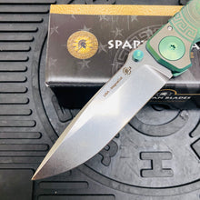 Load image into Gallery viewer, Spartan Blades Harsey Folder - GREEN Shield with Green Stone, Magnacut Blade, Green ANO Hardware Knife
