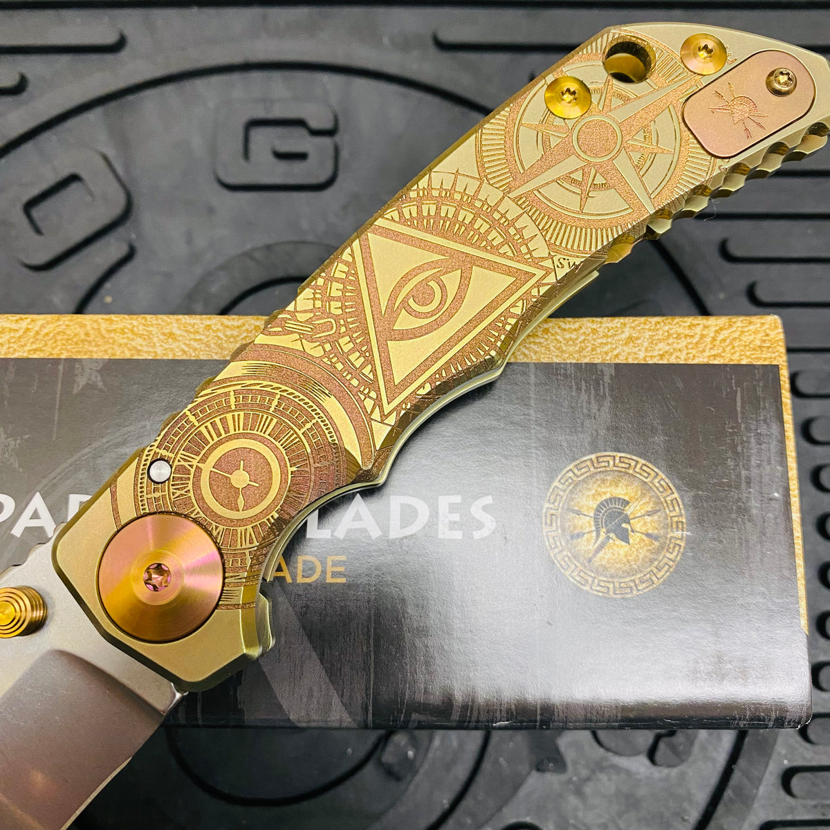 Spartan Blades Harsey Folder - Orange Oculus Theme, Satin Magnacut Blade, Satin Hardware Knife