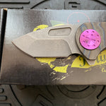 Curtiss Custom Knives F3 Compact Frame Lock, 2.5" Spanto Magnacut Blasted Blade FLIPPER, Torched Handles, Knife