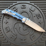 Spartan Blades Harsey Folder - Blue Oculus Theme, Satin Magnacut Blade, Satin Hardware Knife