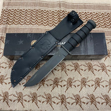 Load image into Gallery viewer, Spartan KA-Bar 7&quot; CPM MagnaCut Black Fixed Blade Knife with Black Leather Sheath
