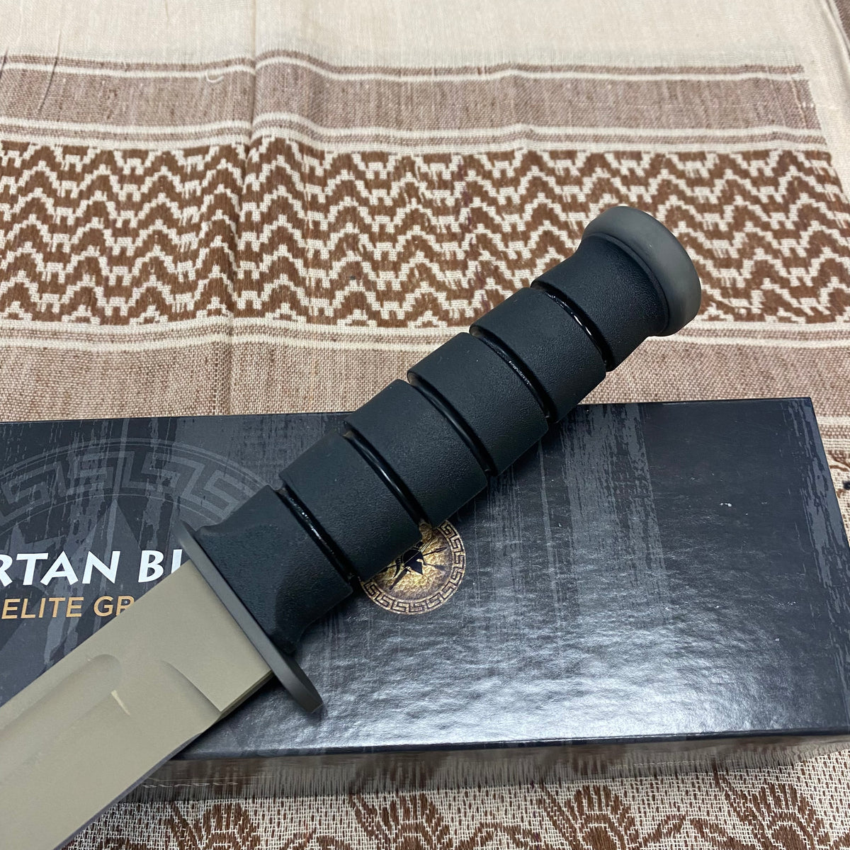 Spartan KA-Bar 7" CPM MagnaCut Flat Dark Earth Fixed Blade Knife with Black Leather Sheath SB54DEBKLTBK