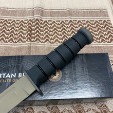 Load image into Gallery viewer, Spartan KA-Bar 7&quot; CPM MagnaCut Flat Dark Earth Fixed Blade Knife with Black Leather Sheath
