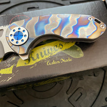 Load image into Gallery viewer, Curtiss Custom Knives F3 Compact Frame Lock, 2.5&quot; Slicer Magnacut Blade FLIPPER, Torched Handles, Blue Hardware Knife

