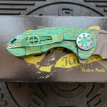 Curtiss Custom Knives F3 Compact Frame Lock, 2.5" Spanto Magnacut Blasted Blade FLIPPER, FJ-Mill Green Handles, Knife