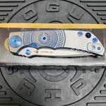 Spartan Blades Harsey Folder - BLUE Shield with Blue Stone, Magnacut Blade, Blue ANO Hardware Knife