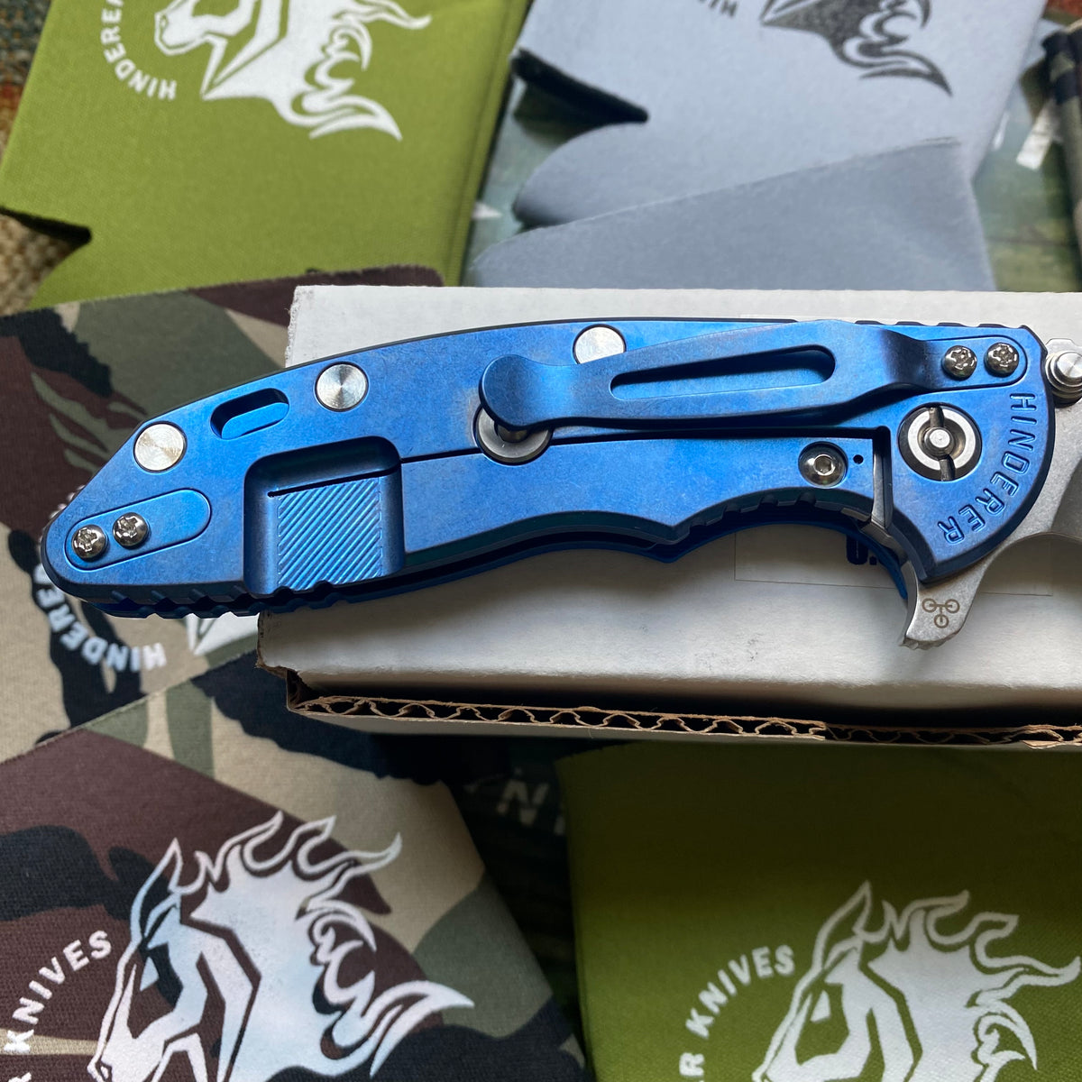 Rick Hinderer XM-18 3.5" CPM-20CV Bowie Tri-way Stonewash Blue Blue G10 Knife