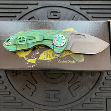 Load image into Gallery viewer, Curtiss Custom Knives F3 Compact Frame Lock, 2.5&quot; Spanto Magnacut Blasted Blade FLIPPER, FJ-Mill Green Handles, Knife
