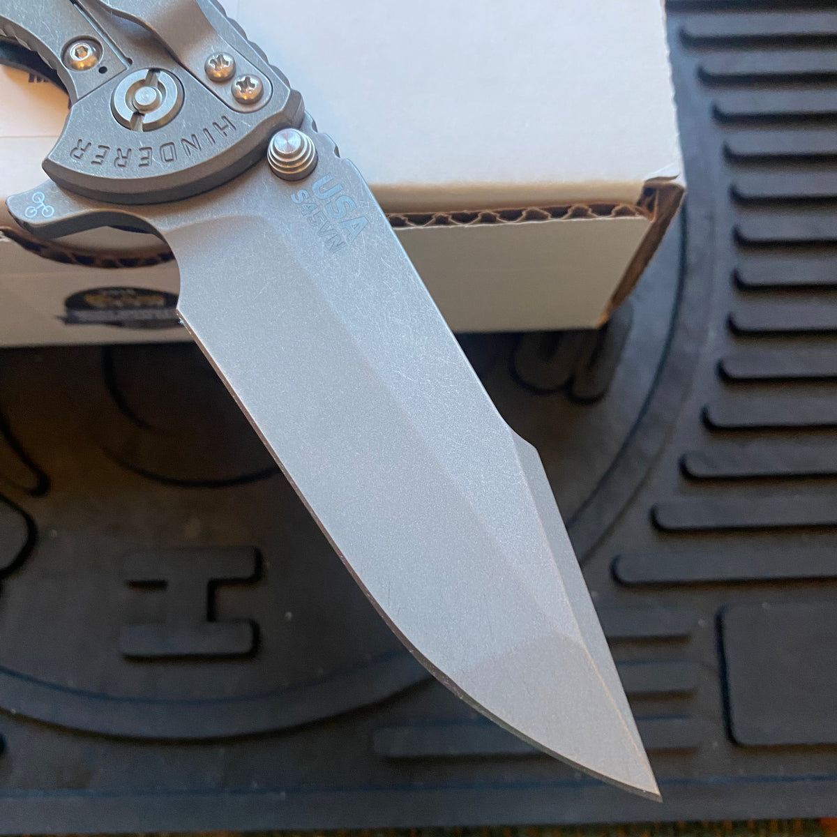 Rick Hinderer XM-18 3.5" Harpoon Spanto, Tri-Way, Working Finish, Black G10 Folding Knife