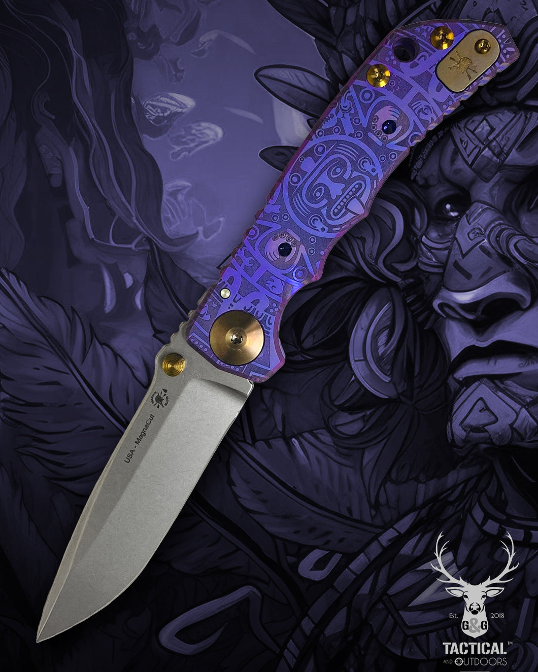 Spartan Blades Harsey Folder - PURPLE Mayan with Red Stones, Magnacut Blade, Purple ANO Hardware Knife