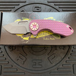 Curtiss Custom Knives F3 Compact Frame Lock, 2.5" Spanto Magnacut Blasted Blade FLIPPER, Frag-Mill Pink Pattern Handles, Knife
