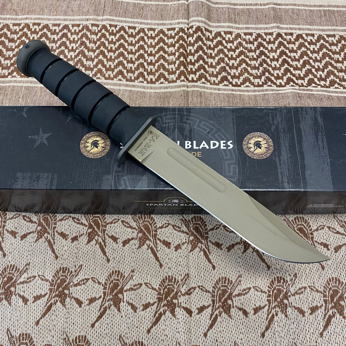 Spartan KA-Bar 7" CPM MagnaCut Flat Dark Earth Fixed Blade Knife with Black Leather Sheath SB54DEBKLTBK