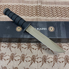 Load image into Gallery viewer, Spartan KA-Bar 7&quot; CPM MagnaCut Flat Dark Earth Fixed Blade Knife with Black Leather Sheath
