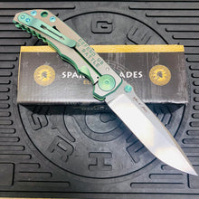 Load image into Gallery viewer, Spartan Blades Harsey Folder - GREEN Saint Michael, Magnacut Blade, Green ANO Hardware Knife
