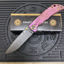 Load image into Gallery viewer, Spartan Blades Harsey Folder - Plague Doctor PINK with Chad Nichols Damascus Blade Knife
