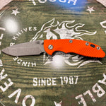 Rick Hinderer XM-18 3.25" Spanto, Magnacut Blade, Orange G10, Battle Blue Knife