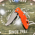 Rick Hinderer XM-18 3.25" Spanto, Magnacut Blade, Orange G10, Battle Blue Knife
