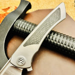 Sharp by Design Derecho 3.38" Satin Hawkbill Satin Blade, Grey Carbon Fiber Inlay Handle Knife