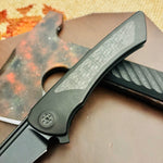 Sharp by Design Derecho BLACKED OUT 3.38" PVD Hawkbill Blade, PVD Handles with Carbon Fiber Inlay Knife