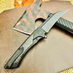 Sharp by Design Derecho BLACKED OUT 3.38" PVD Hawkbill Blade, PVD Handles with Carbon Fiber Inlay Knife