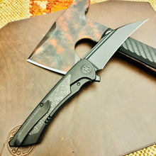 Load image into Gallery viewer, Sharp by Design Derecho BLACKED OUT 3.38&quot; PVD Hawkbill Blade, PVD Handles with Carbon Fiber Inlay Knife

