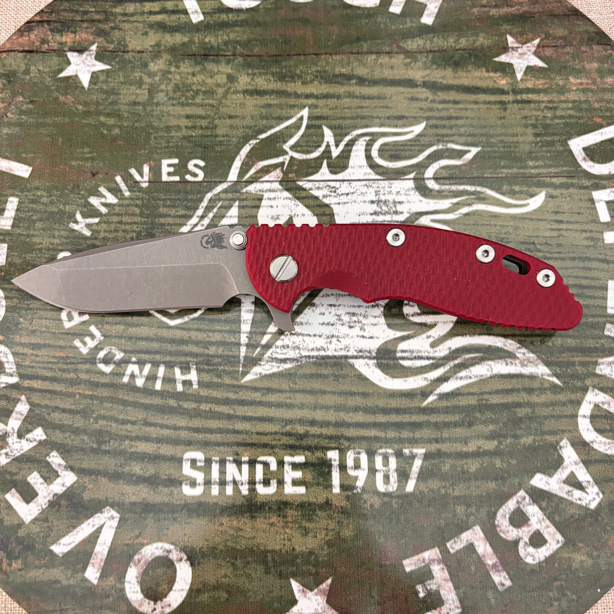 Rick Hinderer XM-18 3.25" Spanto, Magnacut Blade, Red G10 Battle Bronze Knife