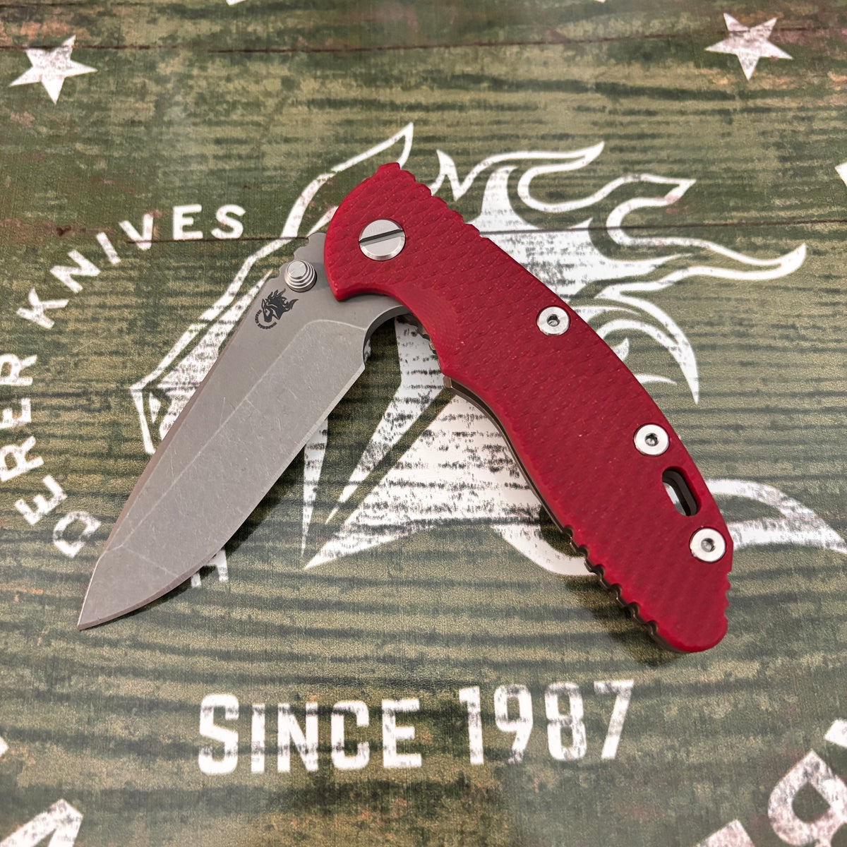 Rick Hinderer XM-18 3.25" Spanto, Magnacut Blade, Red G10 Battle Bronze Knife
