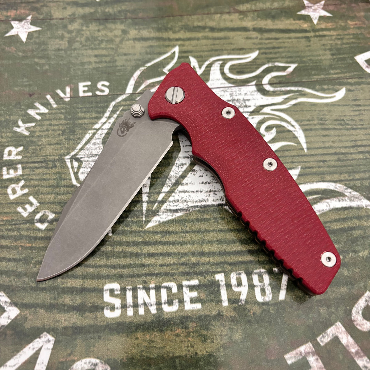 Rick Hinderer Eklipse 3.5" S45VN Spearpoint Tri-Way Battle Bronze with Red G10 Knife