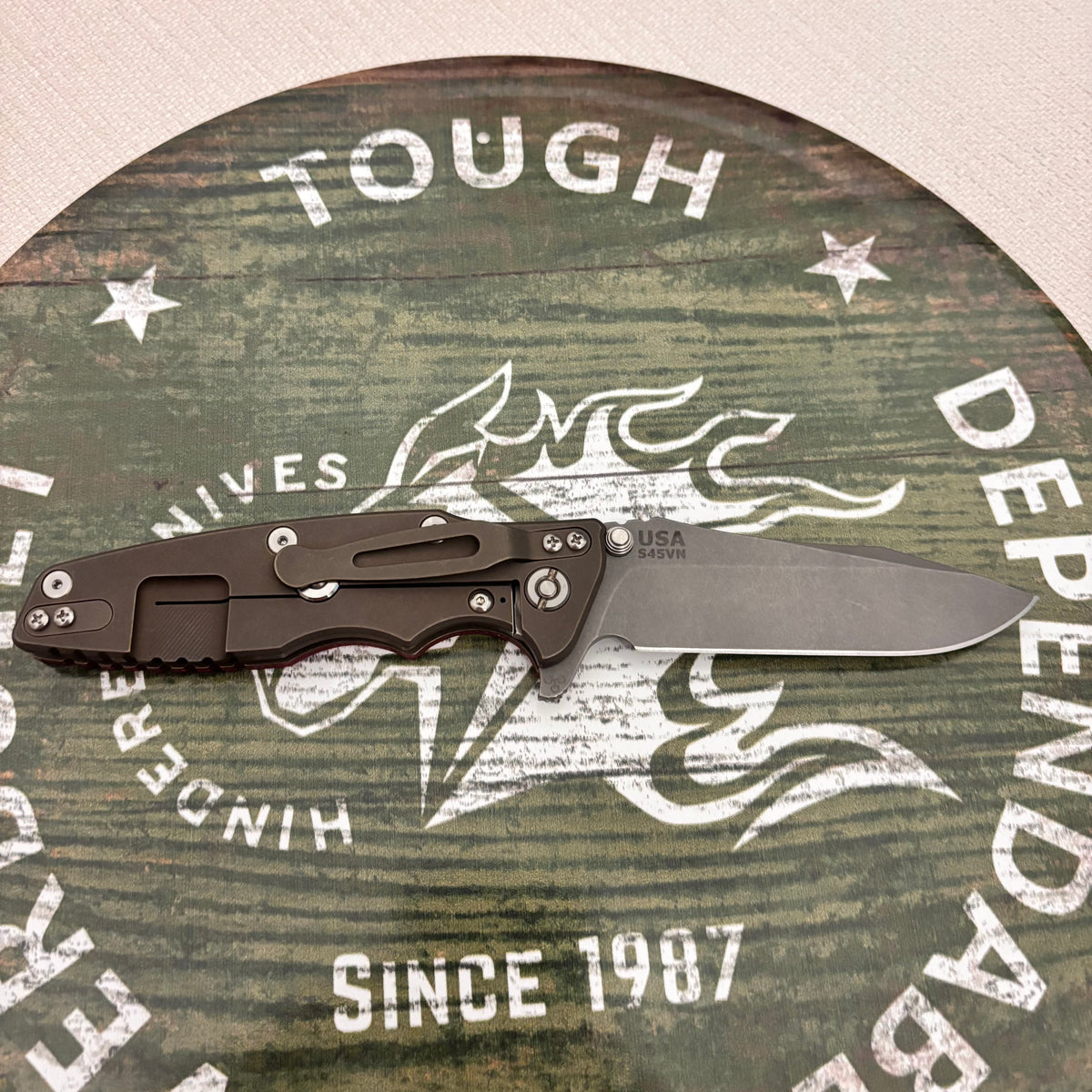 Rick Hinderer Eklipse 3.5" S45VN Spearpoint Tri-Way Battle Bronze with Red G10 Knife