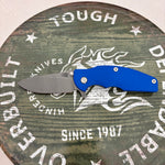 RIck Hinderer Jurassic Magnacut Slicer, Hollow Grind Tri-Way Battle Blue with Blue G10 Knife