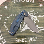 RIck Hinderer Jurassic Magnacut Slicer, Hollow Grind Tri-Way Battle Blue with Blue G10 Knife