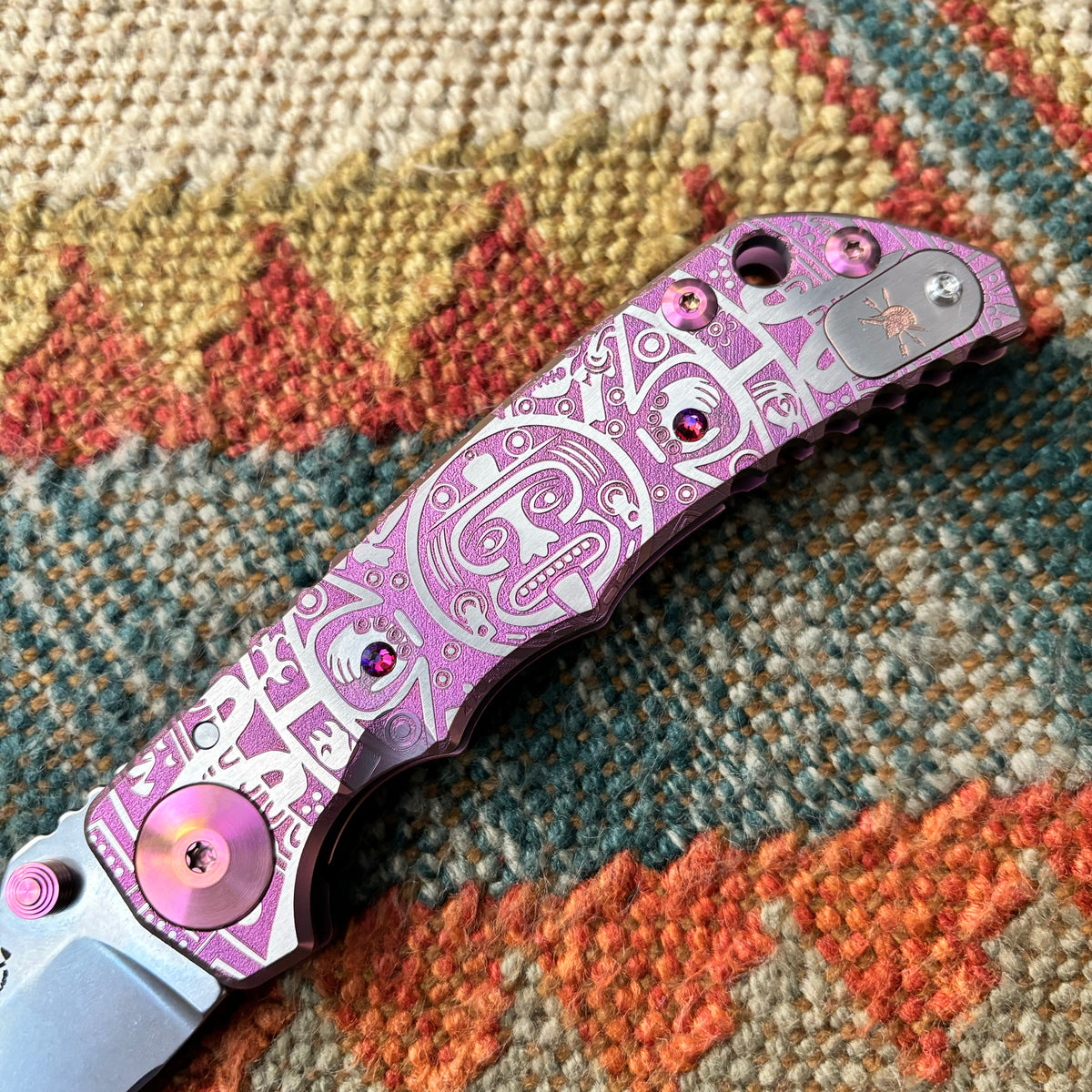 Spartan Blades Harsey Folder - PINK Mayan with Blue Stones, Magnacut Blade, Pink ANO Hardware Knife