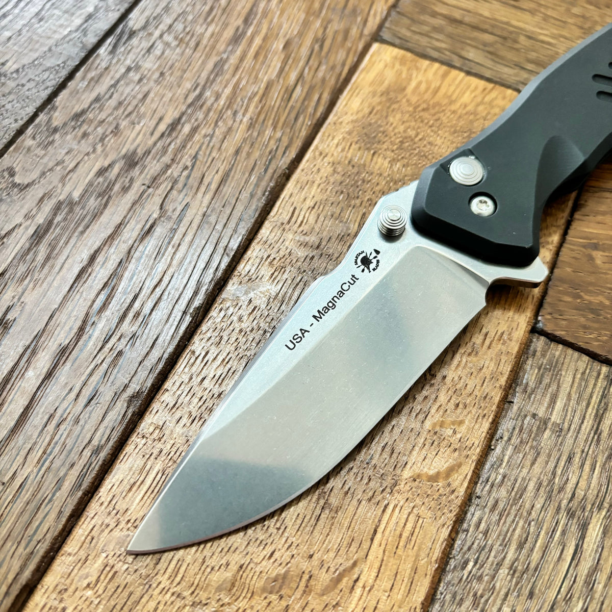 Spartan Blades SF3SW PALLAS Flipper 3.75" Magnacut Stonewashed Plain Blade, Black Aluminum Handles
