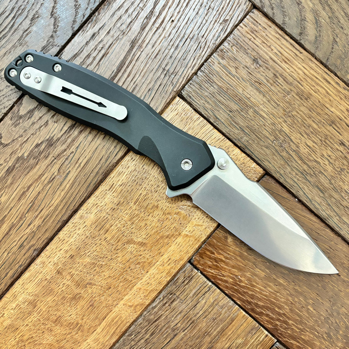 Spartan Blades SF3SW PALLAS Flipper 3.75" Magnacut Stonewashed Plain Blade, Black Aluminum Handles
