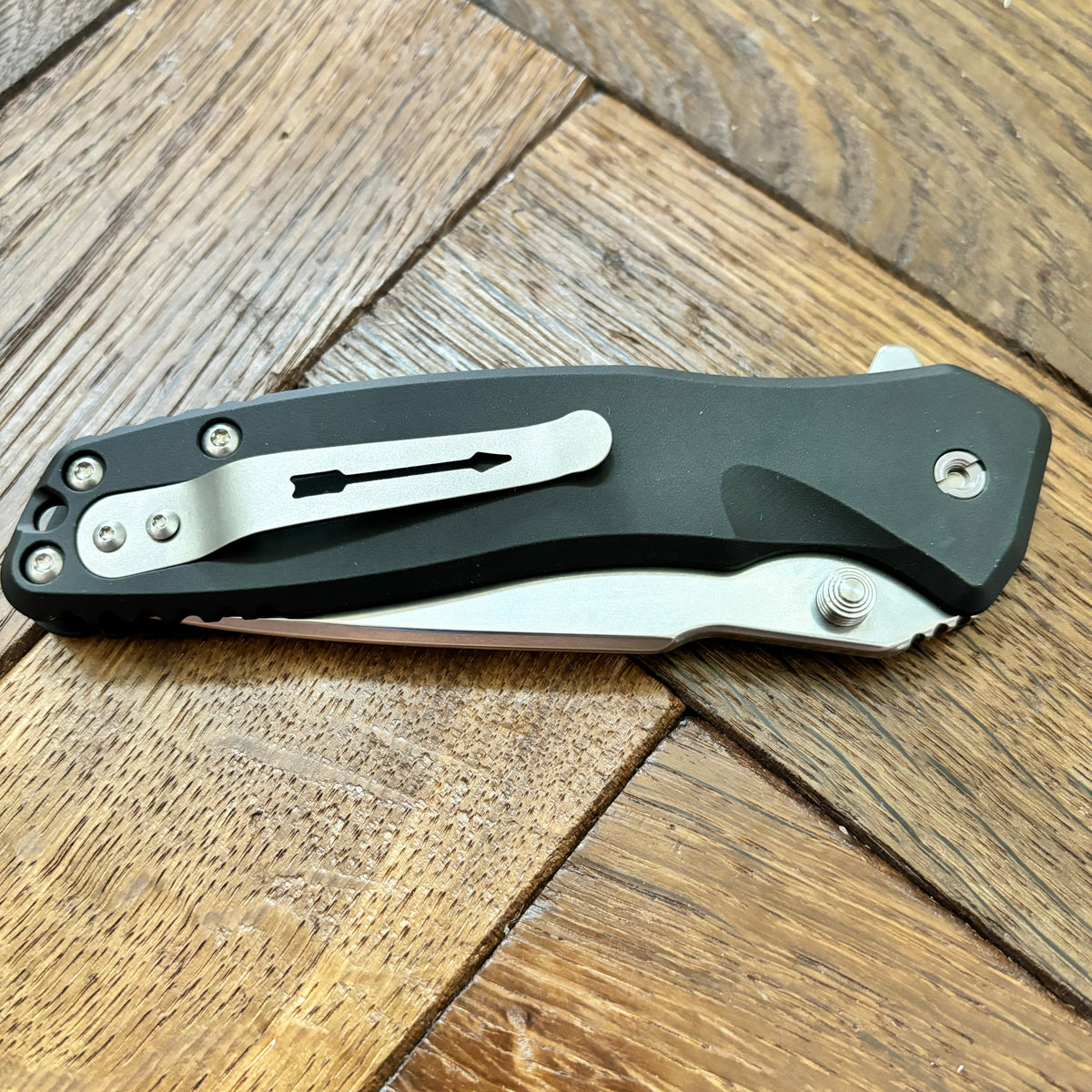 Spartan Blades SF3SW PALLAS Flipper 3.75" Magnacut Stonewashed Plain Blade, Black Aluminum Handles