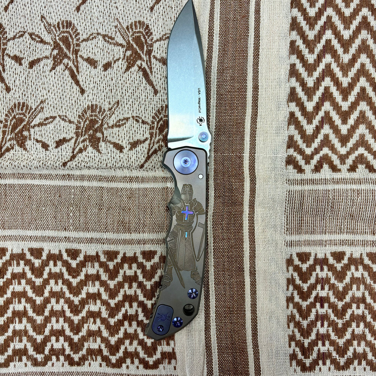 Spartan Blades Harsey Folder - Crusader Theme, Magnacut Blade, Purple Hardware Knife