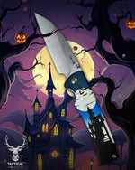 Chaves Sangre 229 Wharncliffe HAUNTED HOUSE HALLOWEEN THEME Stonewash Ti Belt Finish 3.7" Folding Knife