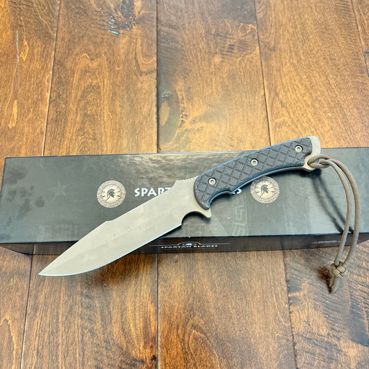 Spartan Blades Horkos Flat Hard Earth 5.6" Fixed Blade Knife Micarta Flat Dark Earth Handle with Tan Molle Sheath SB4DEGRNLTN