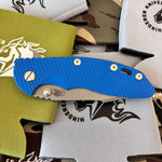 Rick Hinderer XM-18 3.5" Magnacut SKINNY HARPOON SPANTO, Tri-Way, Working Finish, Blue G10 Flipper Folding Knife