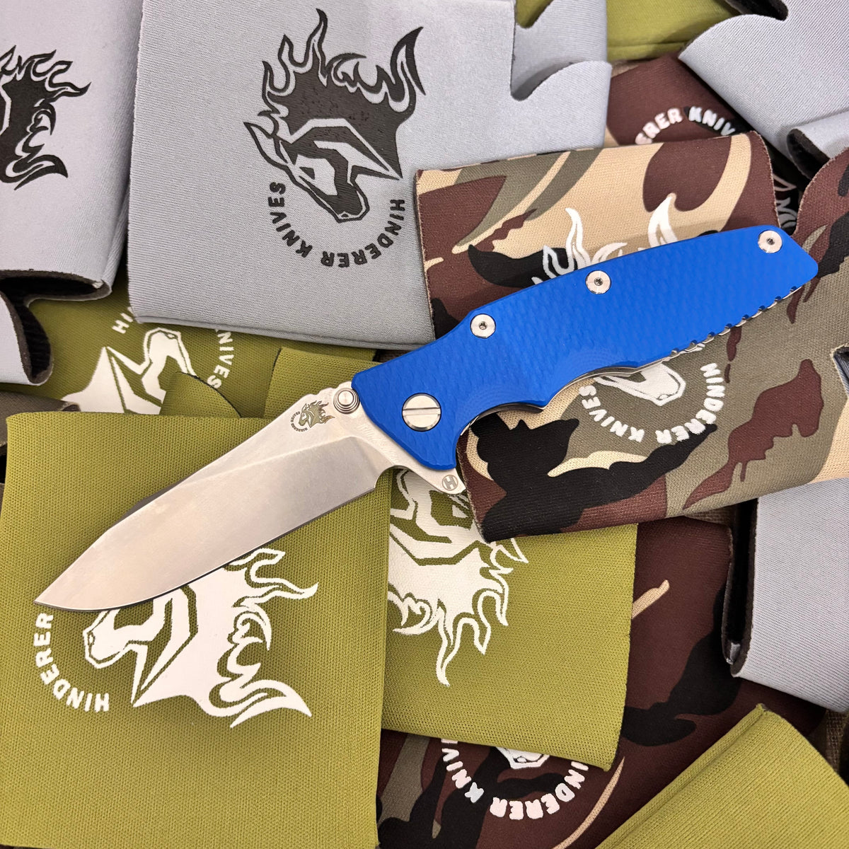 Rick Hinderer Eklipse 3.5" S45VN Slicer Hollow Grind Triway Stonewash, Blue G10 Knife