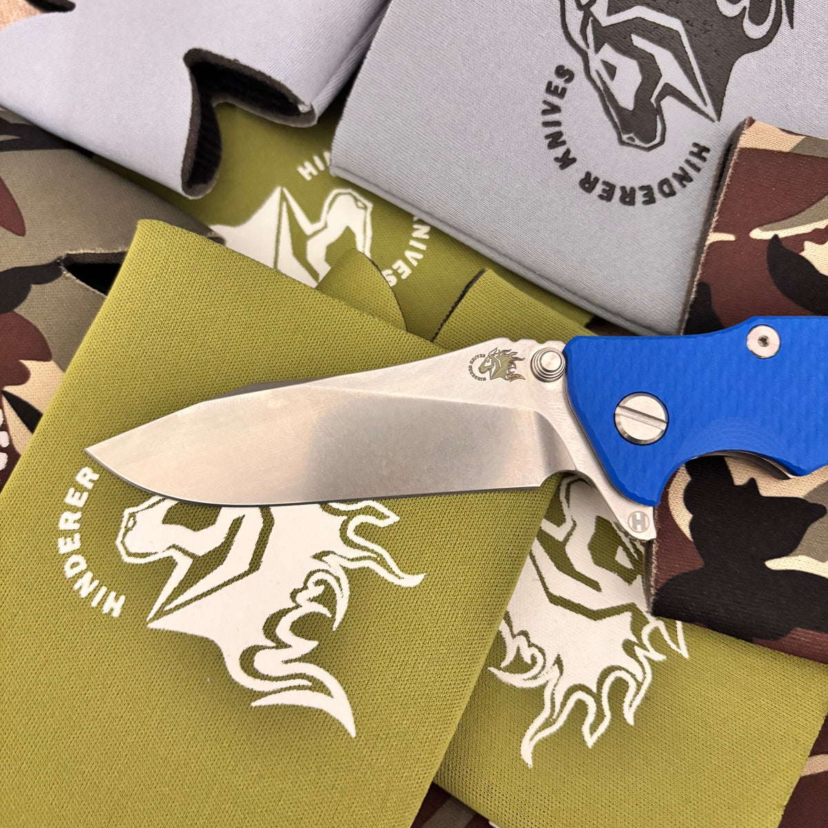 Rick Hinderer Eklipse 3.5" S45VN Slicer Hollow Grind Triway Stonewash, Blue G10 Knife